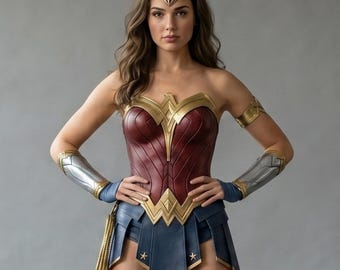 Handmade Wonder Woman Leather Costume | Superhero Halloween Cosplay | Amazonian Warrior Armor for Women | Gift for Her