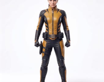 Women's Leather Superhero Jumpsuit, Female Warrior Costume, Tactical Cosplay, Halloween Comic Con Outfit