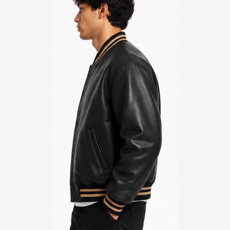 Mens Avirex Black Bomber Leather Jacket - Vintage American Moto Biker Jacket - Customized Gifts