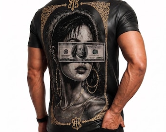 Personalized Printed Sheep Leather Tshirt, Custom Gothic Streetwear Shirt, Tee Gift for Him