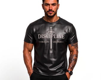 Men's Black Leather T-Shirt, Gothic Punk Rock Biker Style Genuine Shirt, Handmade Slim Fit Black Tee