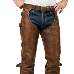 leather chaps men, genuine leather biker chaps, brown leather chaps, custom leather motorcycle gear, real leather chaps for men, handmade leather chaps, men’s leather riding gear, cowboy chaps for men, vintage leather chaps, motorcycle accessories men, best dad gift, best gifts for her, leather gifts