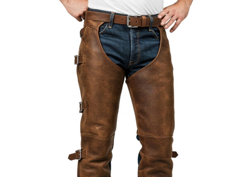 leather chaps men, genuine leather biker chaps, brown leather chaps, custom leather motorcycle gear, real leather chaps for men, handmade leather chaps, men’s leather riding gear, cowboy chaps for men, vintage leather chaps, motorcycle accessories men, best dad gift, best gifts for her, leather gifts