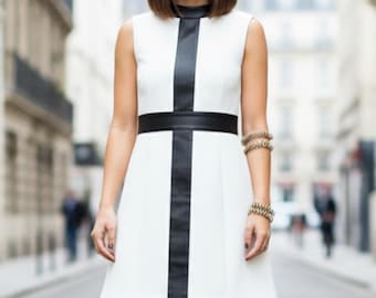 Minivestido blanco de cuero hecho a mano - Vestido corto de auténtica piel de oveja - Conjunto para una cita - Ajuste personalizado Estética Mod de los años 60 Regalo para ella