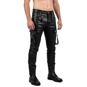 Mens Genuine Leather Cargo Pants – Handmade Black Sheep Leather Jeans with Multiple Pockets – Biker Pants – Tactical Festival Trousers