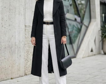 Black Wool Coat Women - Long Winter Trench Overcoat - Elegant Maxi Coat Custom Fit