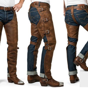 leather chaps men, genuine leather biker chaps, brown leather chaps, custom leather motorcycle gear, real leather chaps for men, handmade leather chaps, men’s leather riding gear, cowboy chaps for men, vintage leather chaps, motorcycle accessories men, best dad gift, best gifts for her, leather gifts