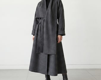 Oversized Wool Maxi Coat - Long Belted Winter Trench Overcoat for Women & Men Customized Gifts