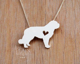 Saint Bernard Dog Natural Shell Mother Of Pearl Heart Pendant Necklace Chain PP2 