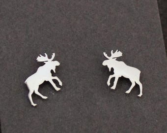 Sterling Silver Moose Stud Earrings: Moose Lover Gift