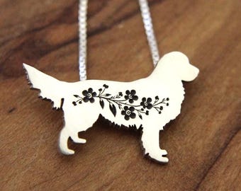 Golden Retriever necklace: Sterling silver Forget-me-not dog pendant
