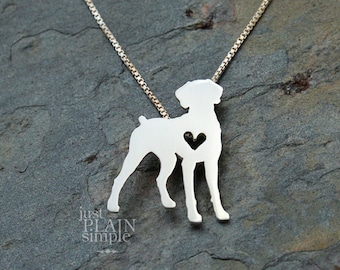 Tiny Weimaraner necklace, sterling silver hand cut pendant and heart, dog breed jewelry