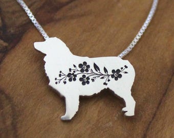 Australian Shepherd necklace: Sterling silver Forget-me-not Aussie pendant