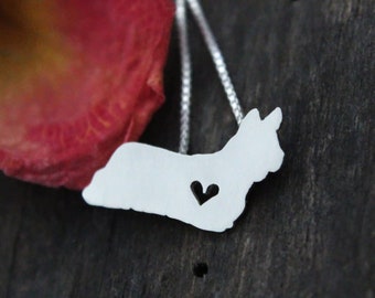 Tiny Skye Terrier necklace, sterling silver hand cut pendant and heart, dog breed jewelry