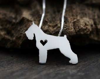 Tiny Schnauzer necklace, sterling silver hand cut pendant and heart, dog breed jewelry