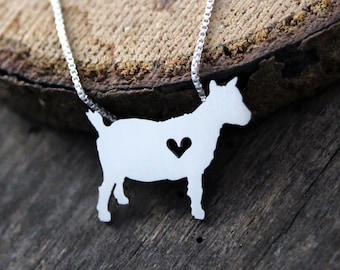 Tiny Pygmy Goat necklace, sterling silver hand cut pendant and heart