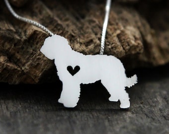 Tiny Goldendoodle necklace, sterling silver hand cut pendant and heart, dog breed jewelry