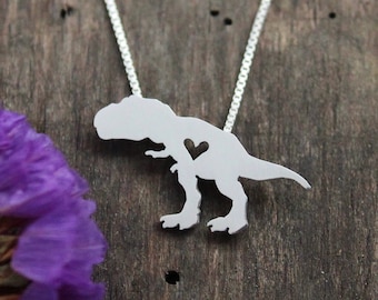 Tiny T-Rex necklace, sterling silver Dinosaur pendant, hand made animal and nature jewelry