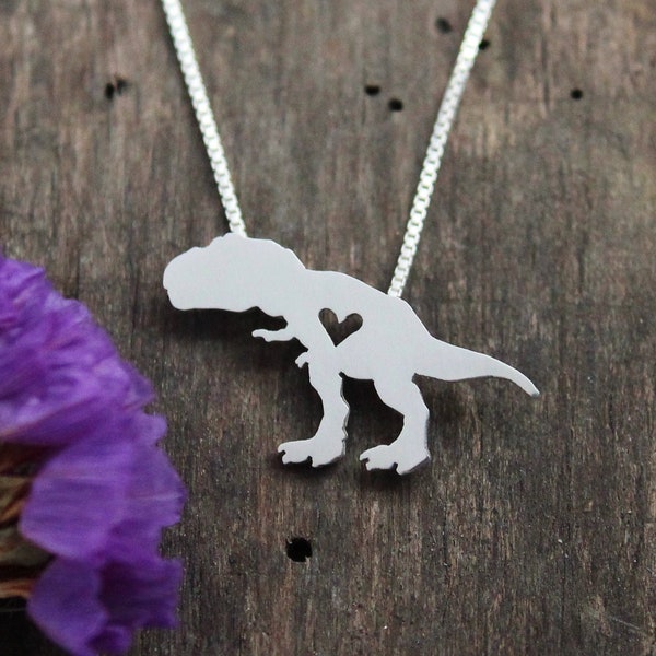 Tiny T-Rex necklace, sterling silver Dinosaur pendant, hand made animal and nature jewelry