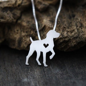 Tiny German Shorthaired Pointer necklace, sterling silver hand cut pendant and heart, dog breed jewelry image 1