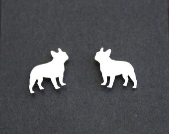 Sterling Silver French Bulldog Stud Earrings: Dog Lover Gift