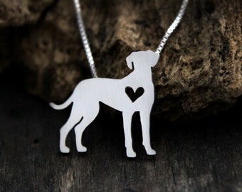 Tiny Catahoula Leopard necklace, sterling silver hand cut pendant and heart, dog breed jewelry