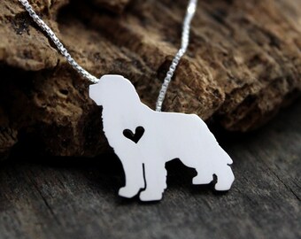 Tiny Newfoundland necklace, sterling silver hand cut dog pendant and heart