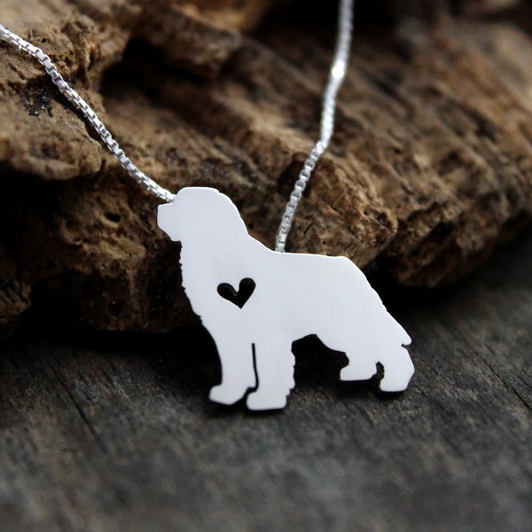 Tiny Newfoundland necklace, sterling silver hand cut dog pendant and heart