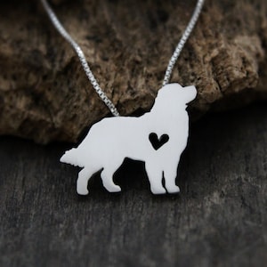 Tiny Bernese mountain dog necklace, silver hand cut dog pendant and heart