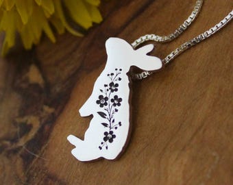 Bunny necklace: Sterling silver Forget-me-not bunny rabbit pendant