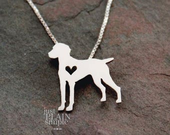 Tiny Vizsla, sterling silver necklace, hand-cut dog necklace and heart