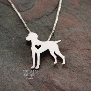 Personalized Vizsla, sterling silver necklace, hand-cut dog necklace and heart