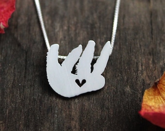 Tiny sloth necklace, sterling silver sloth pendant, hand made animal and nature jewelry