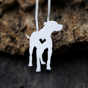 Tiny Pit Bull necklace, sterling silver hand made pendant and heart