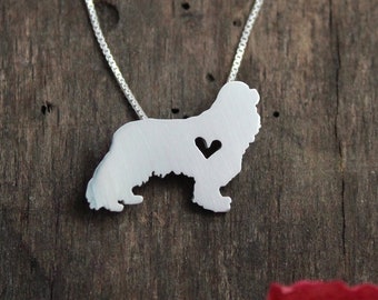 Handmade Sterling Silver King Charles Cavalier Necklace with Heart