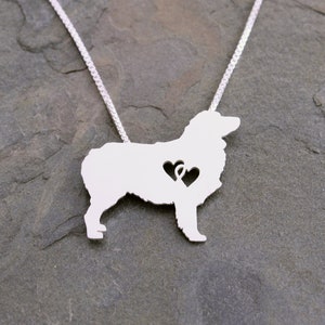 Australian Shepherd necklace with interlocking hearts, sterling silver, made by hand image 1