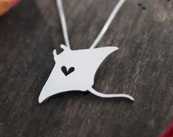 Handmade Tiny Sterling Silver Manta Ray Necklace