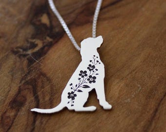 Labrador Retriever necklace: Sterling silver Forget-me-not Labrador pendant