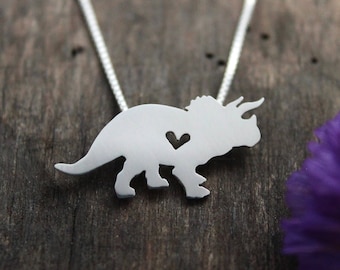 Tiny Triceratops necklace, sterling silver dinosaur pendant, hand made animal and nature jewelry