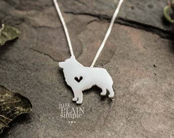 Tiny Schipperke necklace, sterling silver hand cut pendant and heart, dog breed jewelry