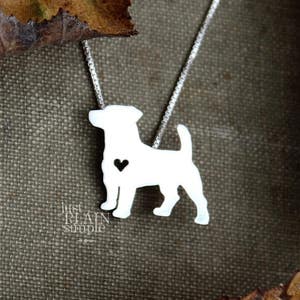 Tiny Jack Russell Terrier necklace, sterling silver hand cut pendant and heart,