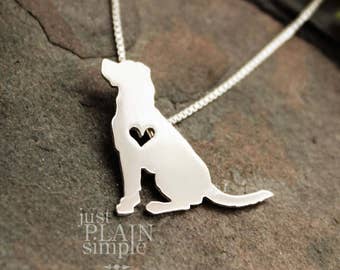 Tiny Labrador retriever, sterling silver handmade necklace and heart