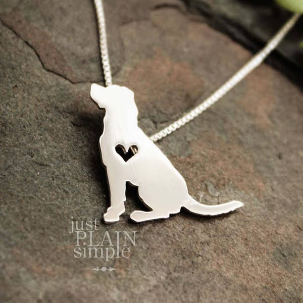 Tiny Labrador retriever, sterling silver handmade necklace and heart