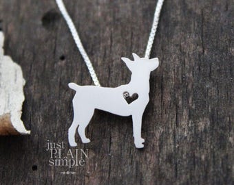 Tiny Toy Fox Terrier necklace, sterling silver hand cut dog pendant and heart,