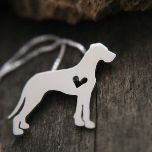 Tiny Great Dane necklace, sterling silver hand cut dog pendant and heart, image 3