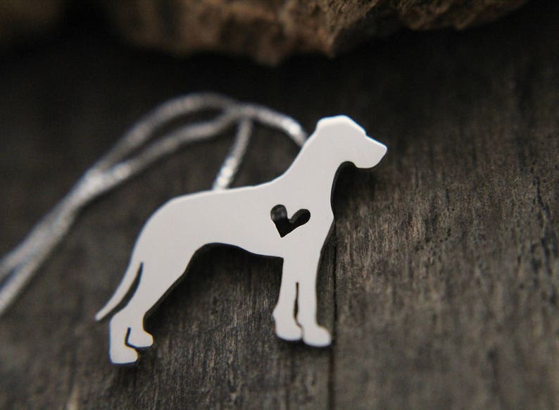 Tiny Great Dane necklace, sterling silver hand cut dog pendant and heart, image 3