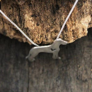 Tiny Great Dane necklace, sterling silver hand cut dog pendant and heart, image 2