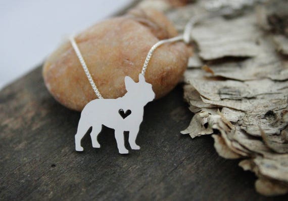 Tiny French Bull Dog Necklace Sterling Silver Hand Cut Dog