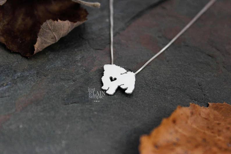 Tiny Maltese dog necklace, tiny sterling silver hand cut pendant with heart, tiny dog breed jewelry image 2
