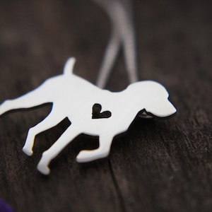 Tiny German Shorthaired Pointer necklace, sterling silver hand cut pendant and heart, dog breed jewelry image 2